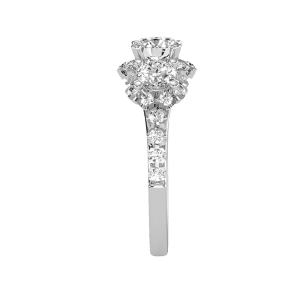 Rose Gold Three Stone Diamond Engagement Ring With Halo And Pav Band - Eight