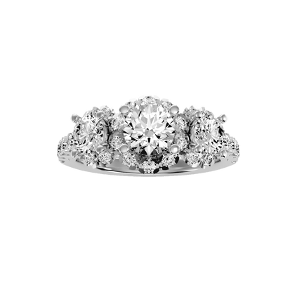 Rose Gold Three Stone Diamond Engagement Ring With Halo And Pav Band - Nine