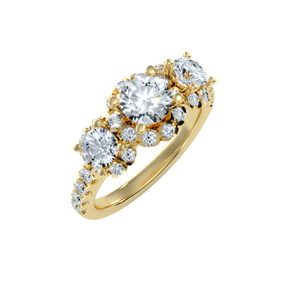 Rose Gold Three Stone Diamond Engagement Ring With Halo And Pav Band - Eleven
