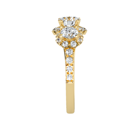 Rose Gold Three Stone Diamond Engagement Ring With Halo And Pav Band - Twelve