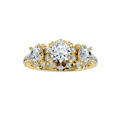 Rose Gold Three Stone Diamond Engagement Ring With Halo And Pav Band - Thirteen