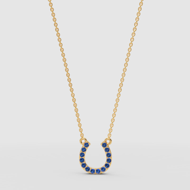 Blue Sapphire Horseshoe Pendant Necklace - Three