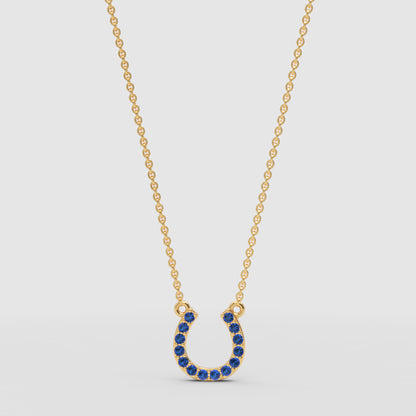 Blue Sapphire Horseshoe Pendant Necklace - Three