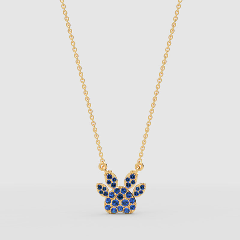 Blue Crystal Paw Print Pendant Necklace - Three