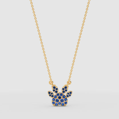 Blue Crystal Paw Print Pendant Necklace - Three