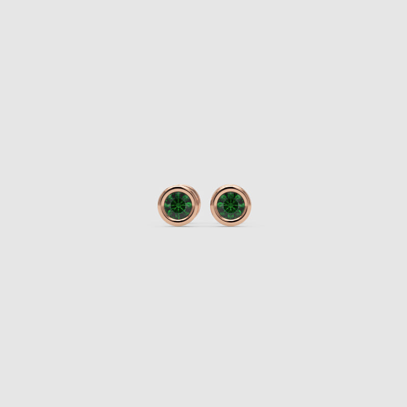 Green Crystal Bezel Set Stud Earrings - Three