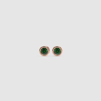 Green Crystal Bezel Set Stud Earrings - Three