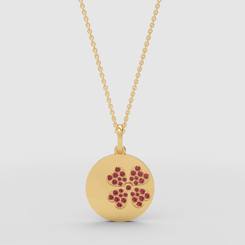 Ruby Flower Disc Pendant Necklace With Ball Chain - Two