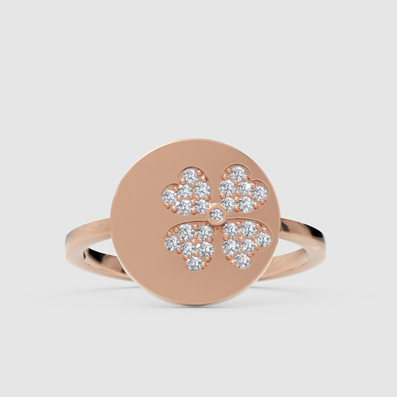 Diamond Four Leaf Clover Disc Ring - Six