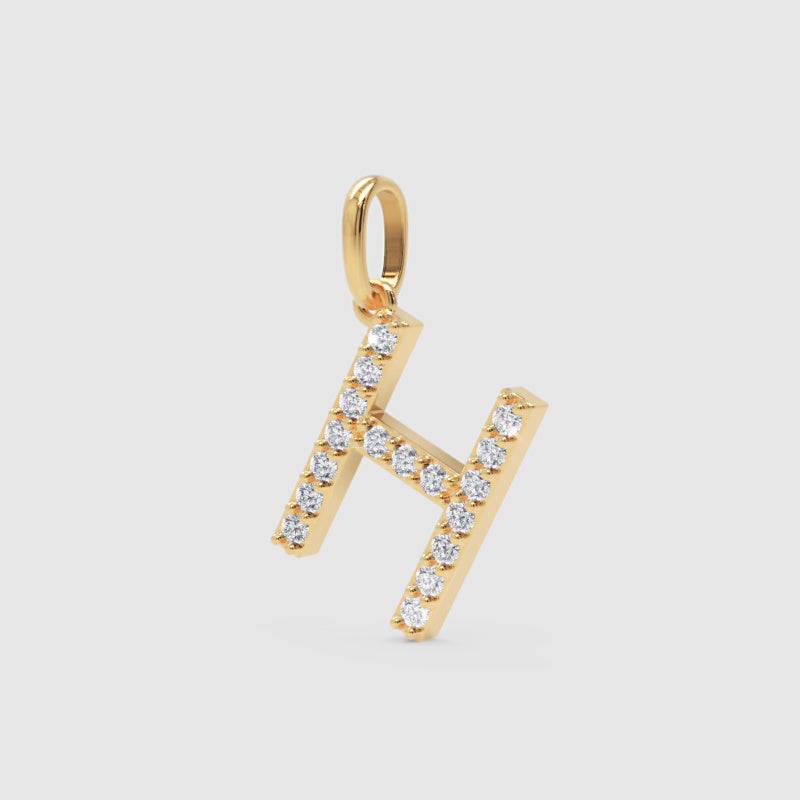 Diamond Letter H Initial Charm Pendant in White Gold