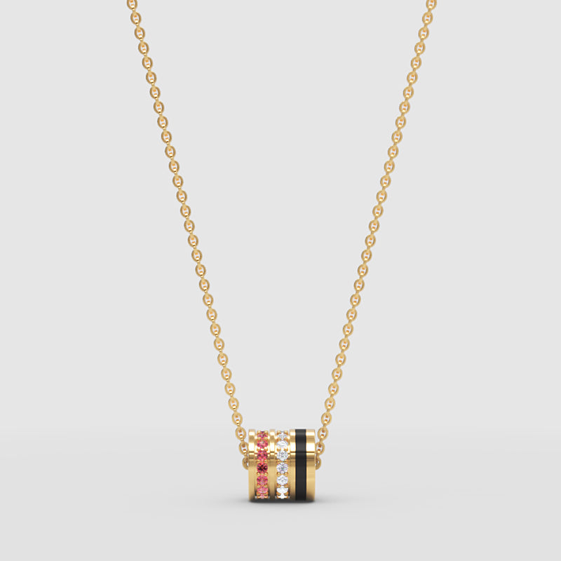 Pink And Diamond Barrel Pendant Necklace With Black Accent Stripe - Three
