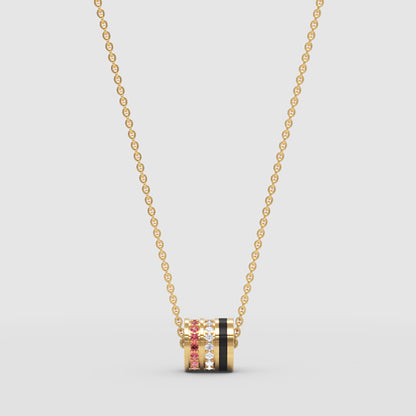 Pink And Diamond Barrel Pendant Necklace With Black Accent Stripe - Three