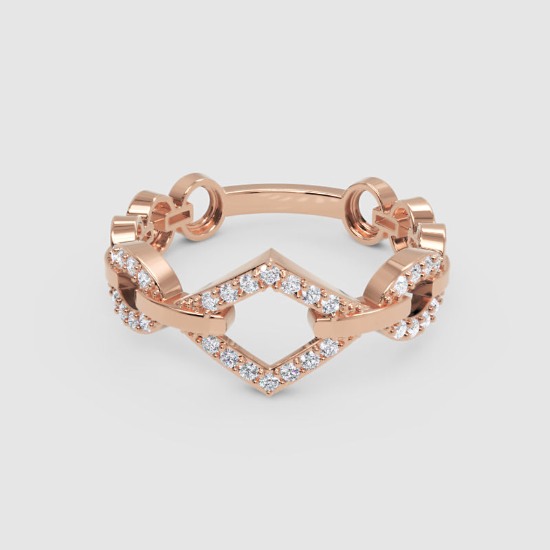 Diamond Chain Link Ring For Women | White Gold Chevron Center Modern Design | Jebij - Six