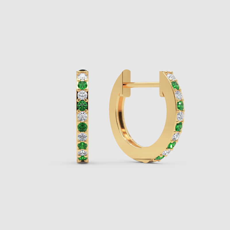 Rose Gold Emerald And Diamond Huggie Hoop Earrings - Six