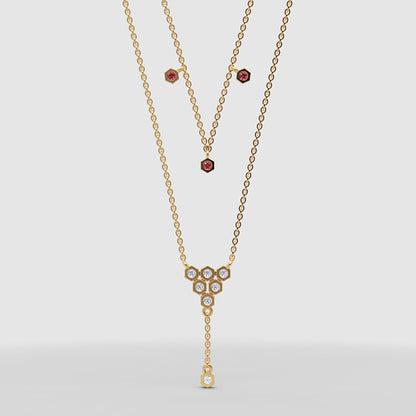 Layered Honeycomb Ruby And Diamond Lariat Necklace - One