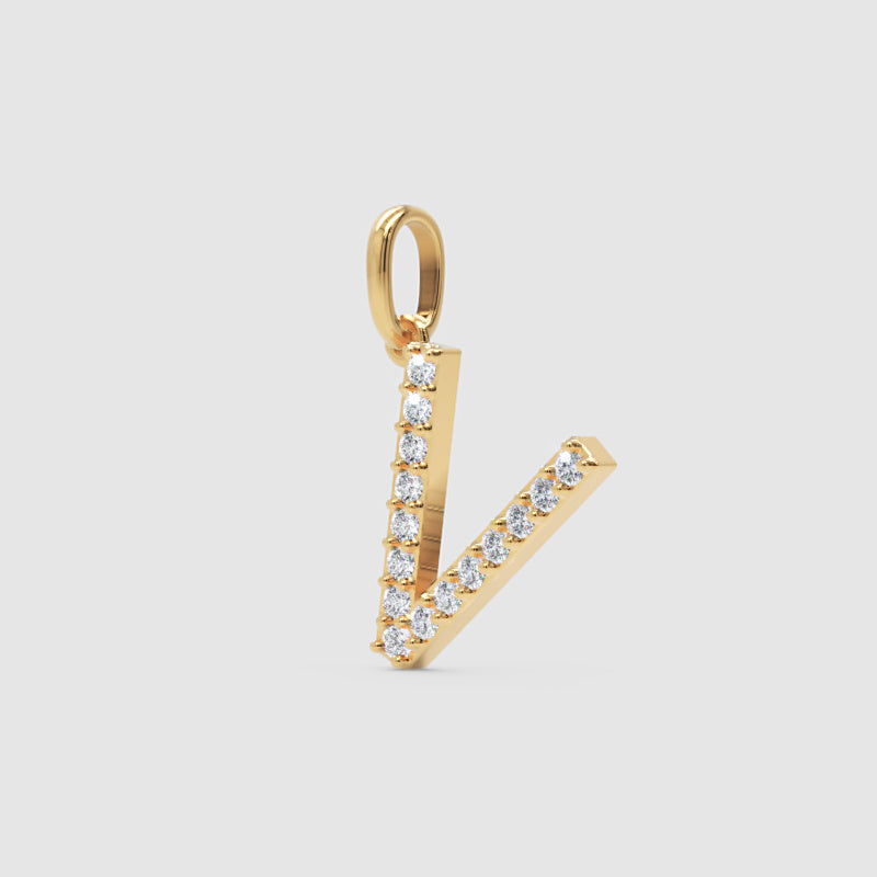 Rose Gold Diamond Letter V Initial Pendant Charm