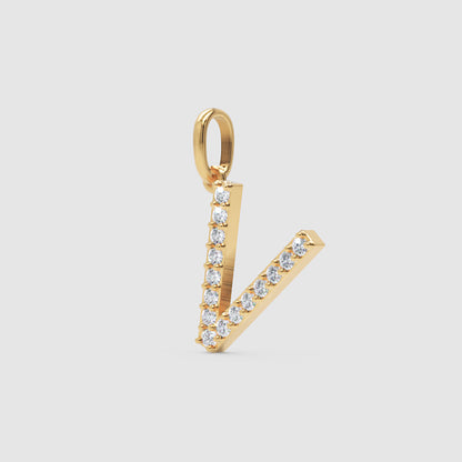 Rose Gold Diamond Letter V Initial Pendant Charm