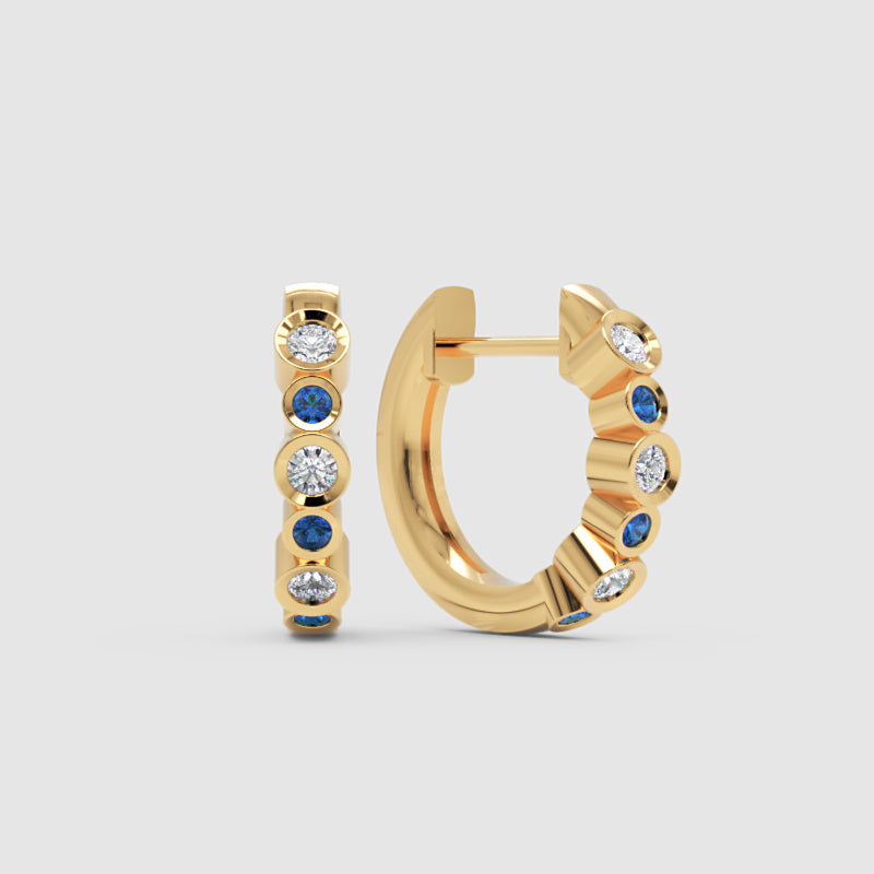 Rose Gold Diamond And Blue Sapphire Hoop Earrings - Six