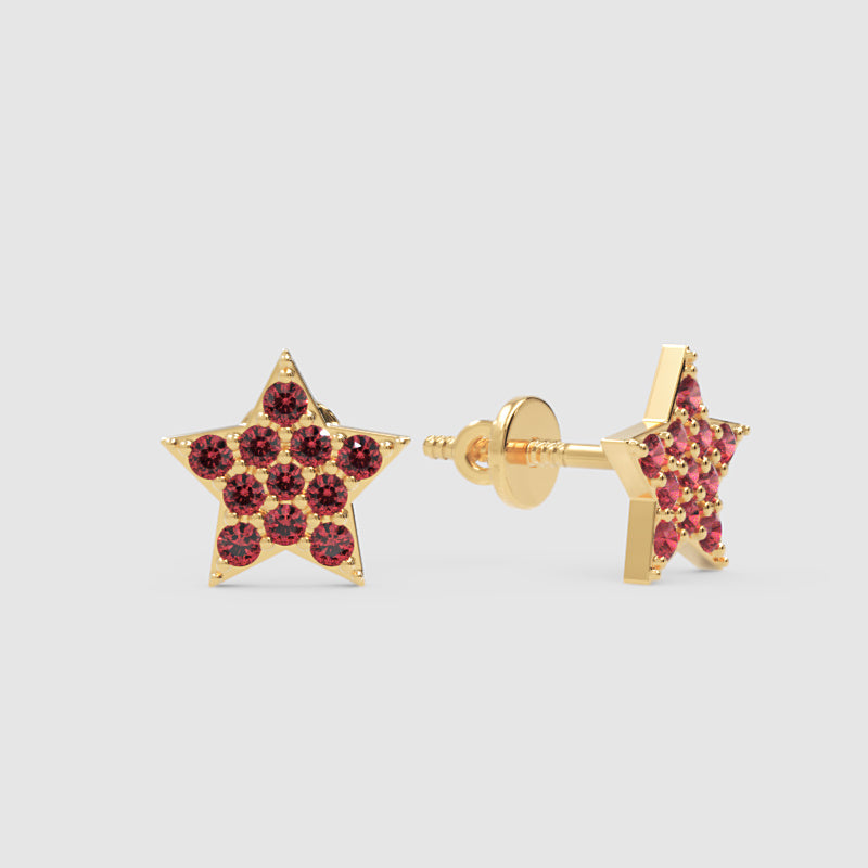 Red Crystal Star Stud Earrings With Screw Back - Three