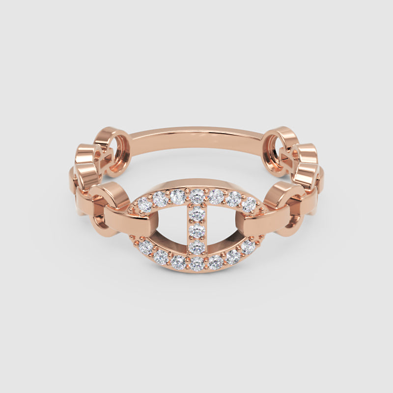 Diamond Chain Link Ring For Women | White Gold Oval Center Bar Design | Jebij - Six