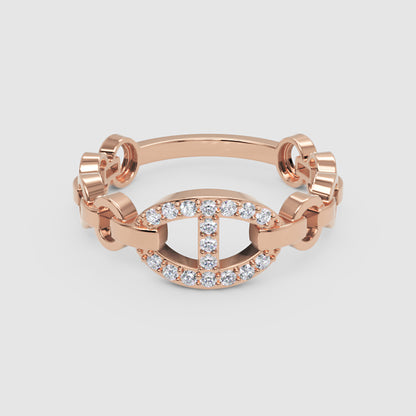 Diamond Chain Link Ring For Women | White Gold Oval Center Bar Design | Jebij - Six