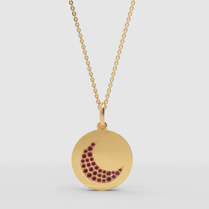 Ruby Crescent Moon Disc Pendant Necklace - Three