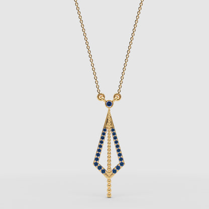 Art Deco Blue Sapphire Geometric Drop Pendant Necklace - Three