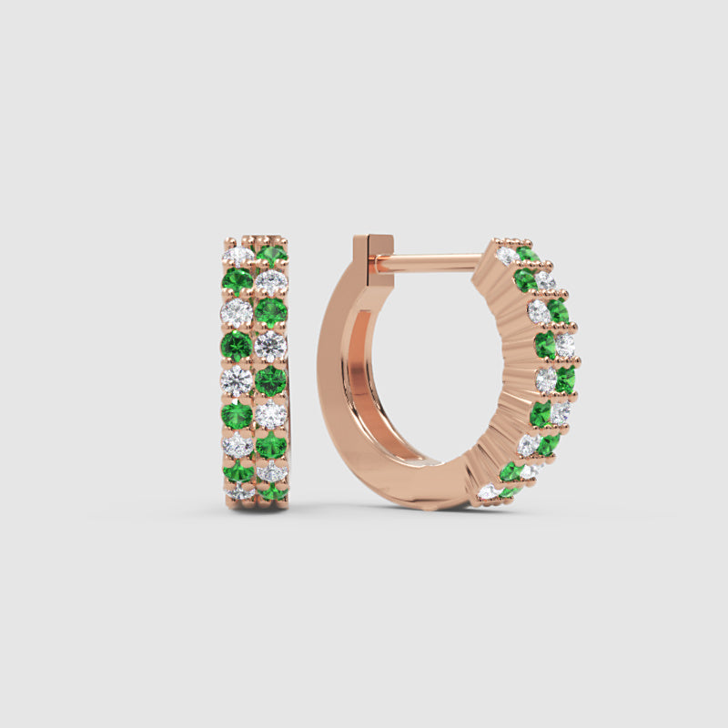Emerald And Diamond Tworow Hoop Earrings In White Gold - Six