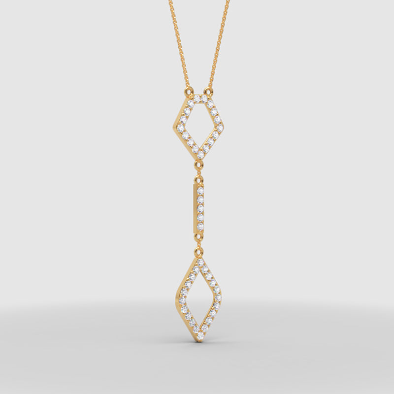 Diamond Geometric Drop Pendant Necklace With Cable Chain & Lobster Clasp In Rose Gold | Adjustable Length | Jebij - Six