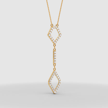 Diamond Geometric Drop Pendant Necklace With Cable Chain & Lobster Clasp In Rose Gold | Adjustable Length | Jebij - Six