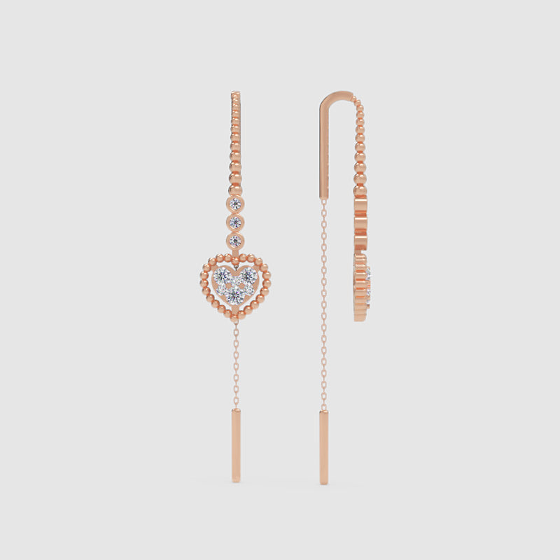 Crystal Heart Threader Earrings With Bar Drop - Six