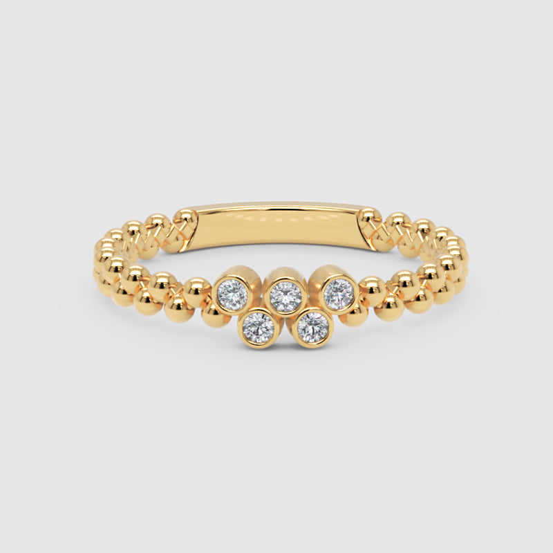Beaded Diamond Cluster Stackable Ring With Bezel Setting - Six
