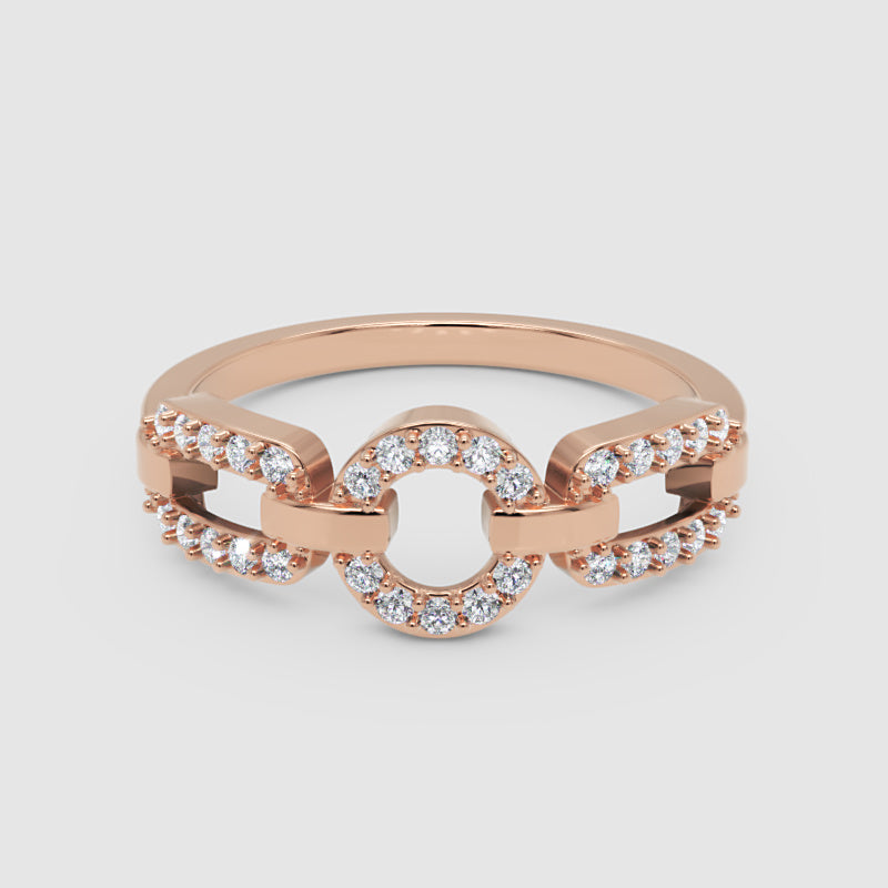 Diamond Circular Link Ring In White Gold | Double Pave Interlocking Chain Design Elegant Luxury Ring For Women | Jebij - Six