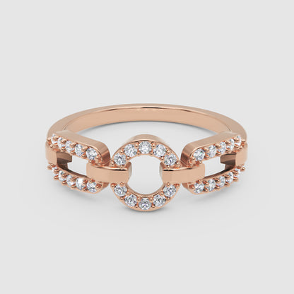 Diamond Circular Link Ring In White Gold | Double Pave Interlocking Chain Design Elegant Luxury Ring For Women | Jebij - Six