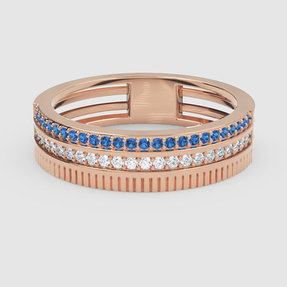 Gold Blue Sapphire Diamond Multi-Row Band Ring – Textured Statement Luxury Ring | Jebij - Four