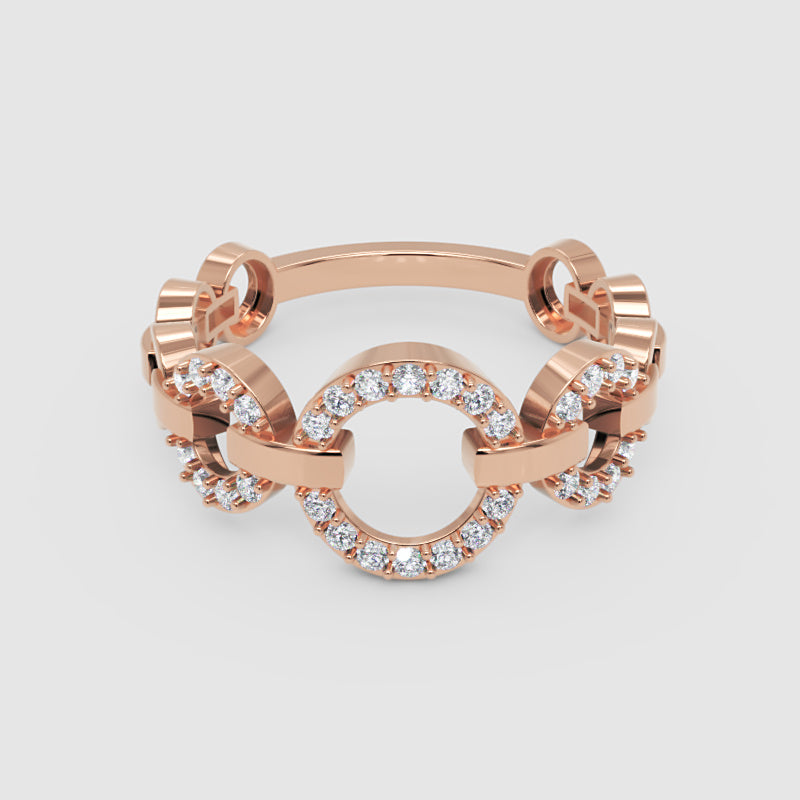 Diamond Multi-Link Circular Ring In White Gold | Double Pave Interlocking Chain Statement Luxury Ring For Women | Jebij - Eight