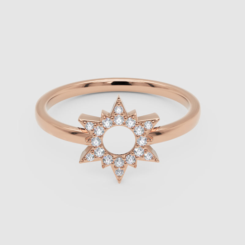 Starburst Diamond Halo Ring With Open Center Design - Six
