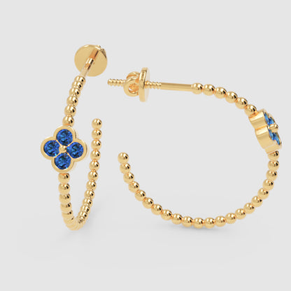 Blue Crystal Flower Beaded Hoop Earrings - Three