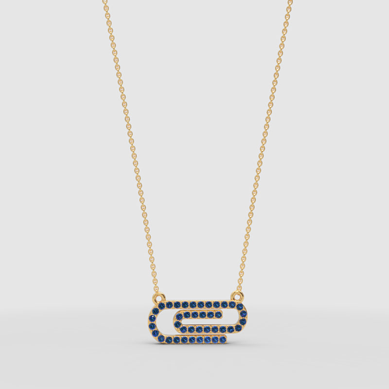 Lab-Grown Blue Sapphire Interlocking Link Pendant Necklace In Rose Gold | Modern Geometric Pave Design (16–17 Inch Adjustable) | Jebij - Three