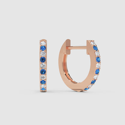 Blue Sapphire And Diamond Huggie Hoop Earrings In White Gold - Six