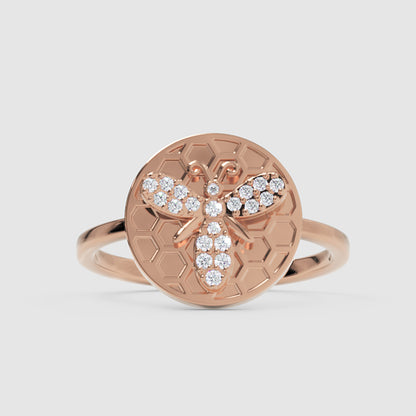 Honeycomb Bee Ring With Pav Diamond Accents - Six