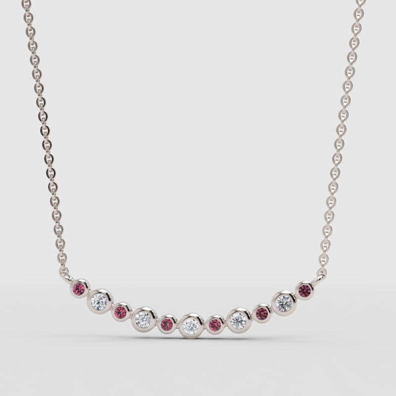 Curved Bar Necklace With White And Red Gemstones - Four