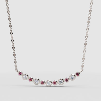 Curved Bar Necklace With White And Red Gemstones - Four