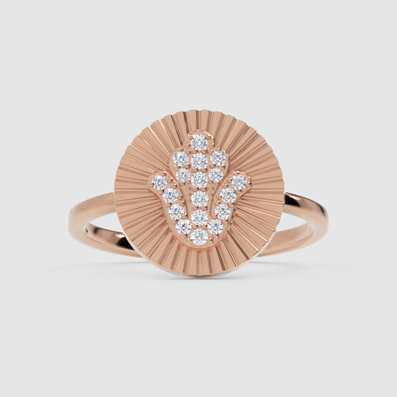 Diamond Hamsa Hand Sunburst Disc Ring - Six