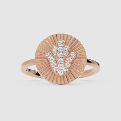 Diamond Hamsa Hand Sunburst Disc Ring - Six