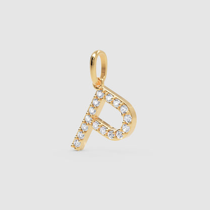 Rose Gold Diamond Letter P Initial Pendant Charm