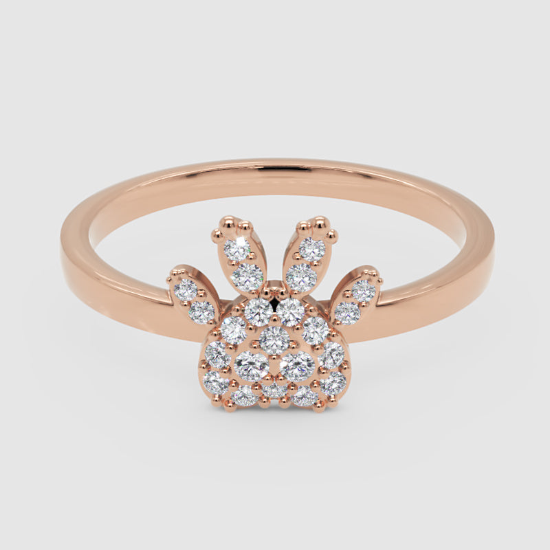 Paw Print Diamond Ring With Cluster Stones Delicate Band - Six