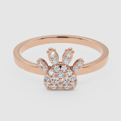 Paw Print Diamond Ring With Cluster Stones Delicate Band - Six