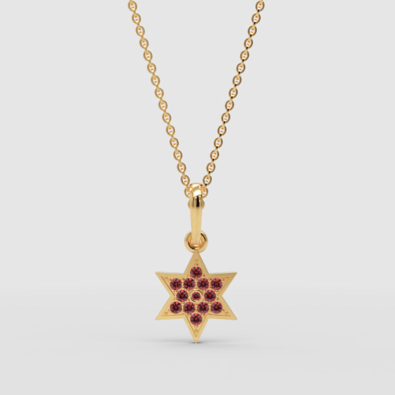 Ruby Star Of David Pendant Necklace With Cable Chain - Three