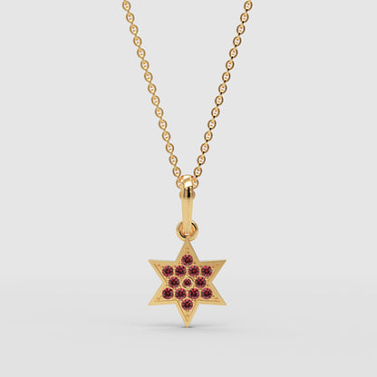 Ruby Star Of David Pendant Necklace With Cable Chain - Three